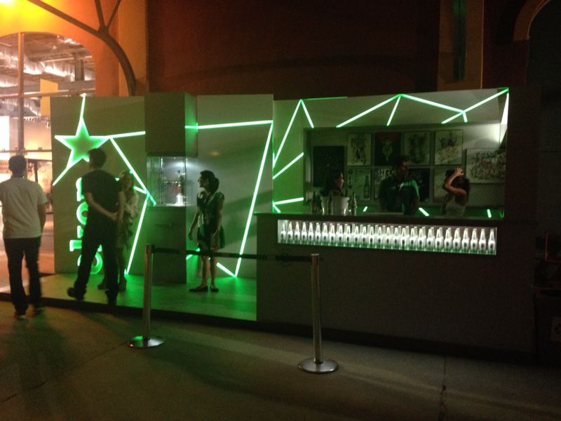 The Heineken installation at night.